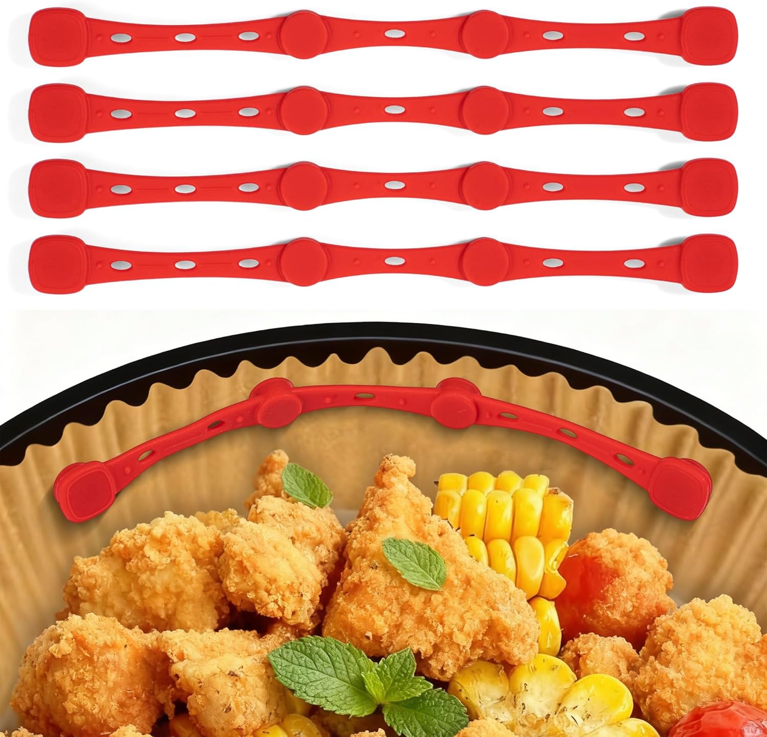 Silicone Aimants pour Airfryer - accessoires 17,5 cm - lot de 4, fixation papier cuisson, anti-brûlure