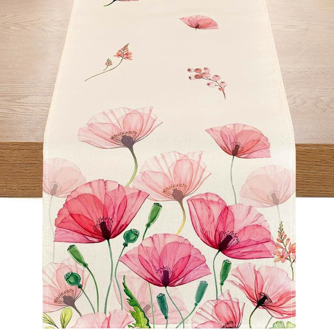 Chemin de table fleuri, lavable, 33x180 cm, pour cuisine et salon