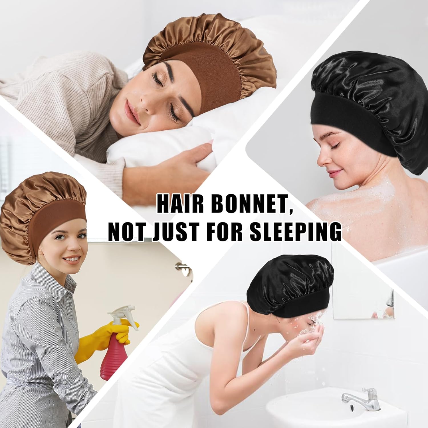 Bonnet satin nuit - élastique, soin cheveux, soie, taille adulte