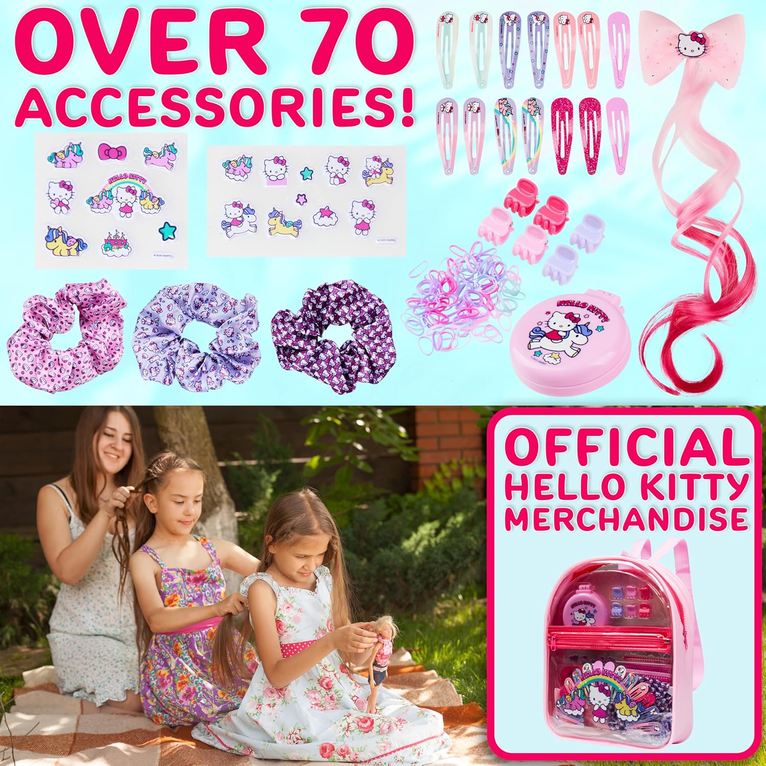 Get Trend - Coffret accessoires Hello Kitty - sac à dos, barrettes, stickers, brosse, élastiques, rose