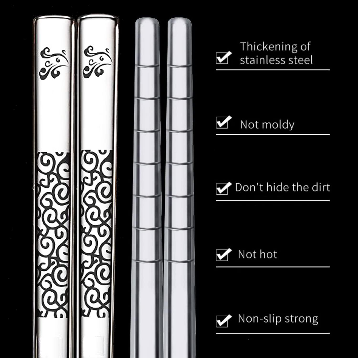 Baguettes réutilisables - acier inox, gravure laser, lot 5 paires, coffret cadeau