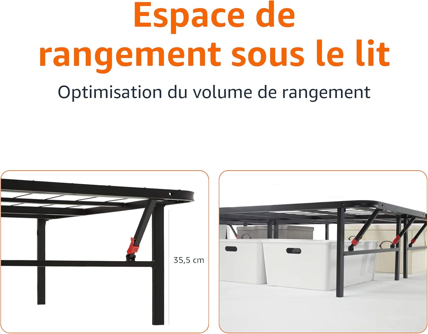 Amazon Basics - cadre de lit pliable 90x190x35.5 cm - montage facile, rangement spacieux