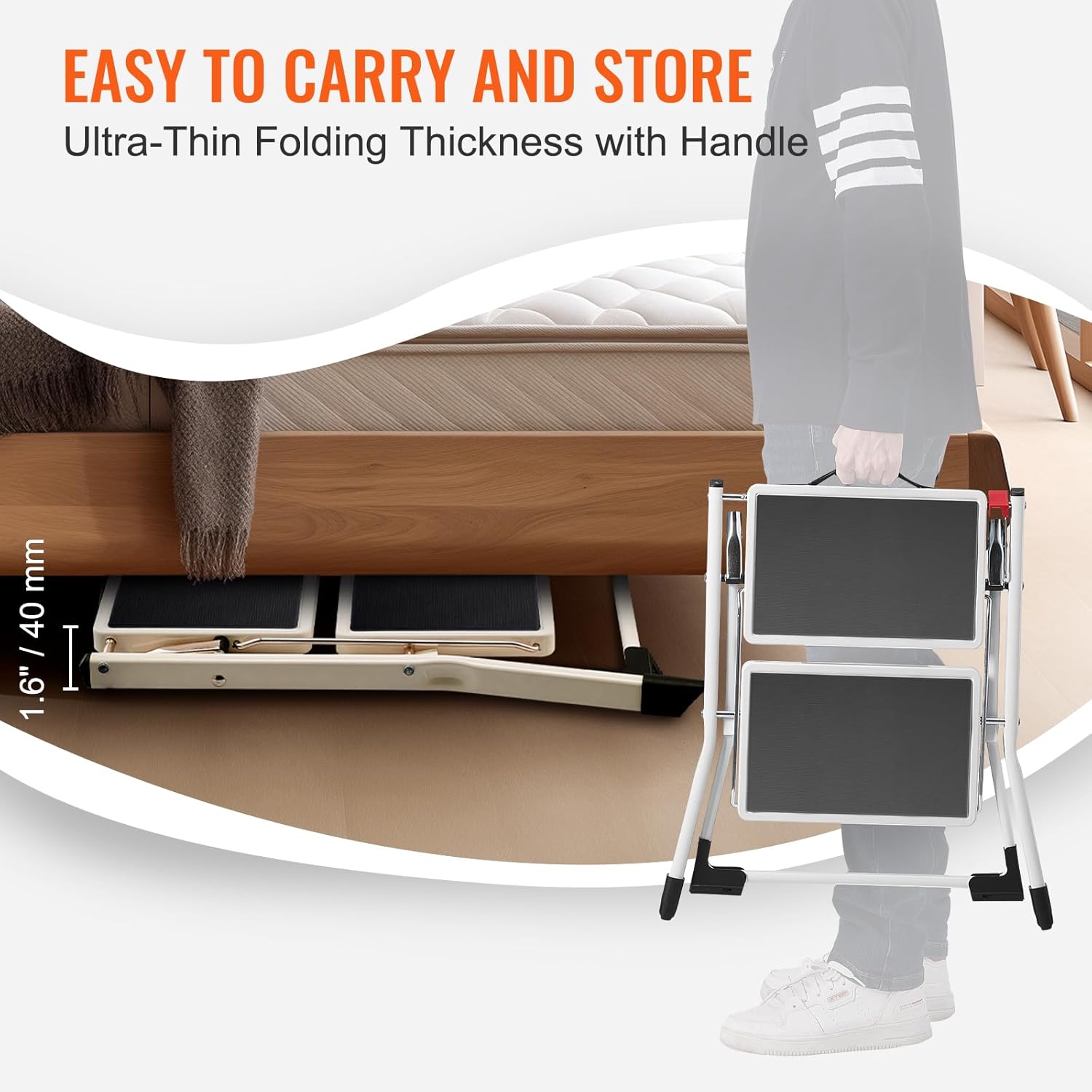 VEVOR - escabeau 2 marches - acier, 150kg - surface antidérapante, pliable