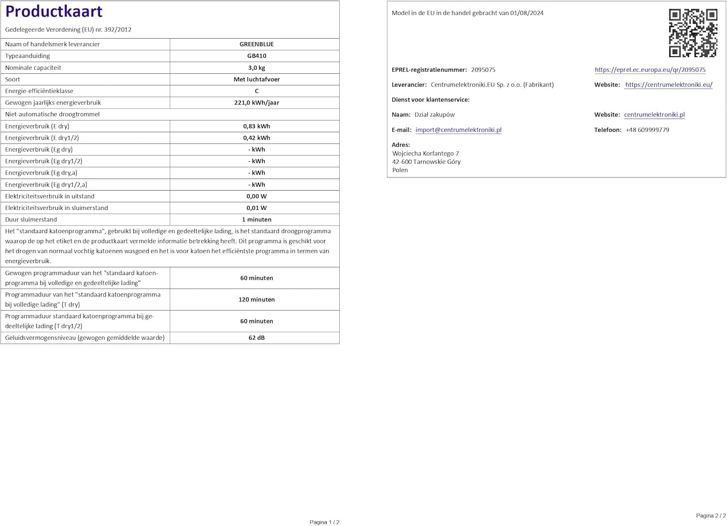 GreenBlue - sèche-linge électrique 3kg - compact, facile à utiliser - GB410