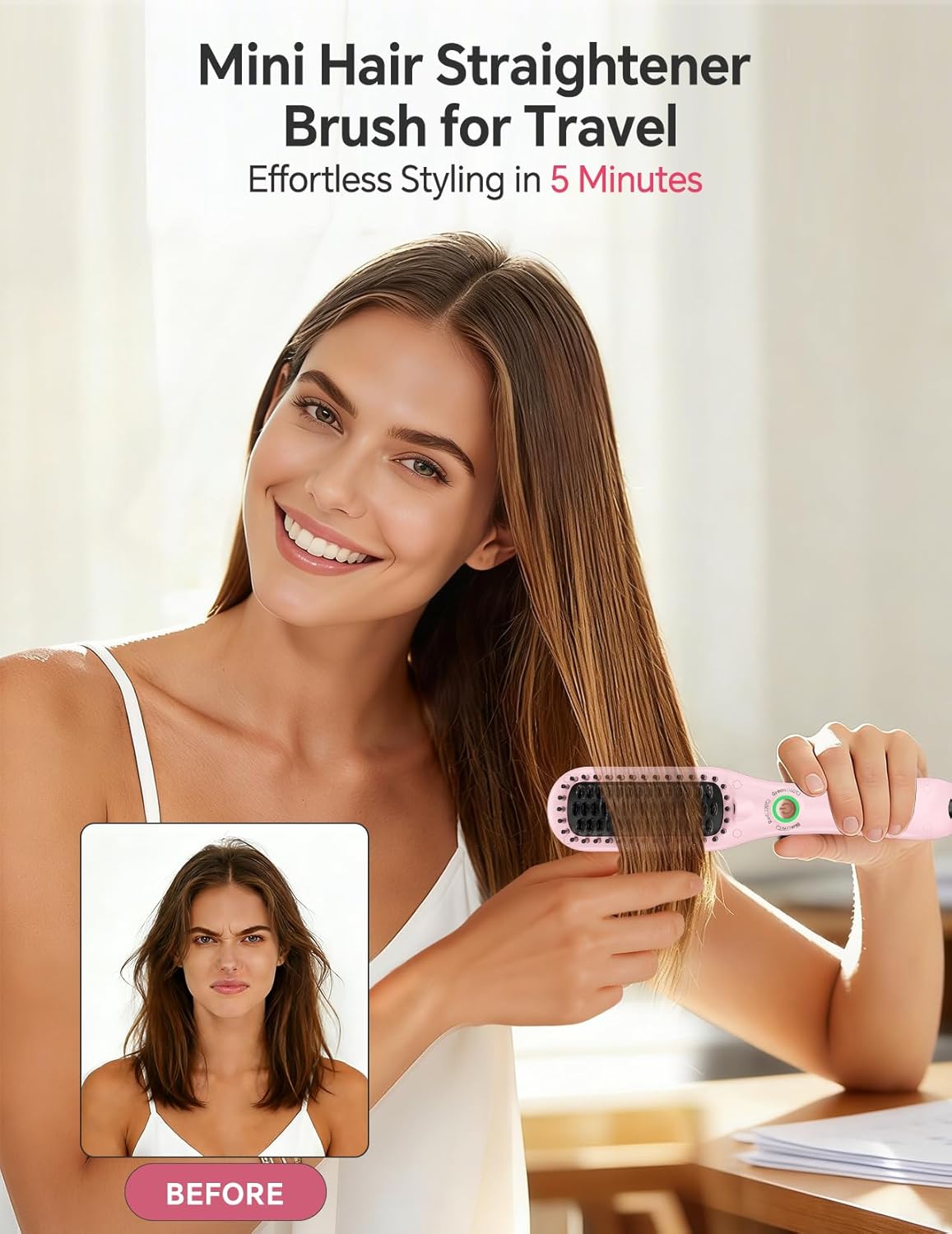 LANDOT - Mini Brosse Lissante 2en1 - compacte - idéale courts à mi-longs, voyage