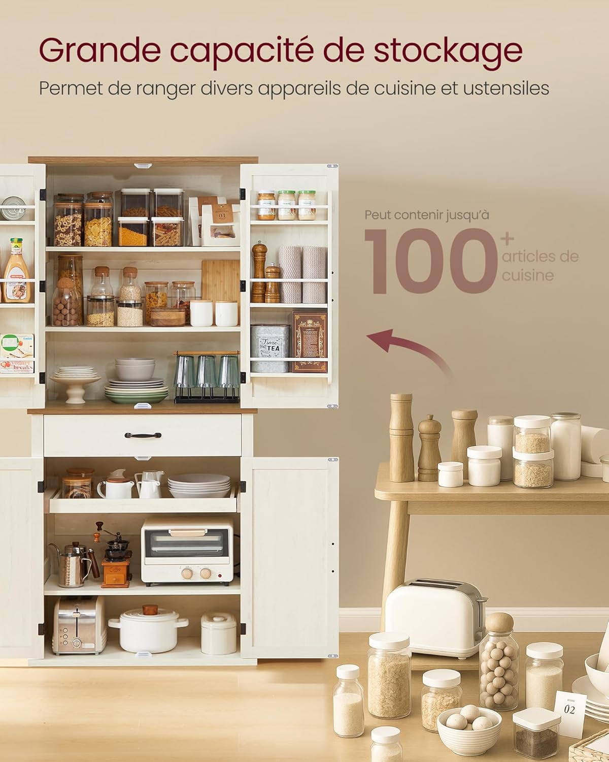 VASAGLE - Buffet haut, série rustique, 178,6 cm, tiroir, étagères réglables, BBK364W02