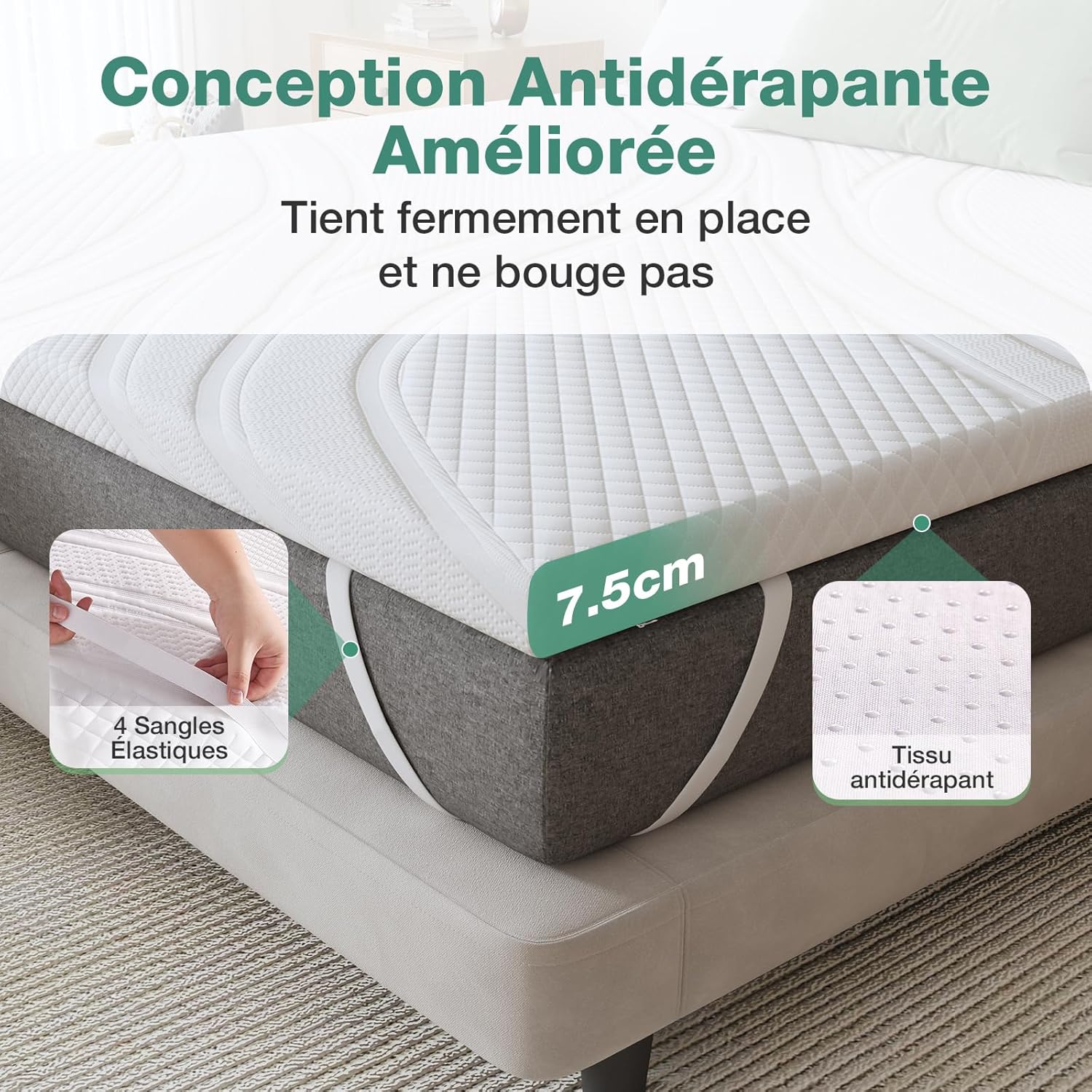 Novilla - surmatelas (7.5CM gel mémoire) - 140x190cm - doux, antidérapant, certifié, lavable