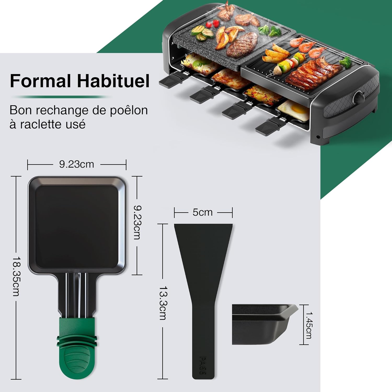 Poêlons à raclette carrés - 8 pièces, antiadhésifs, poignées colorées, lave-vaisselle