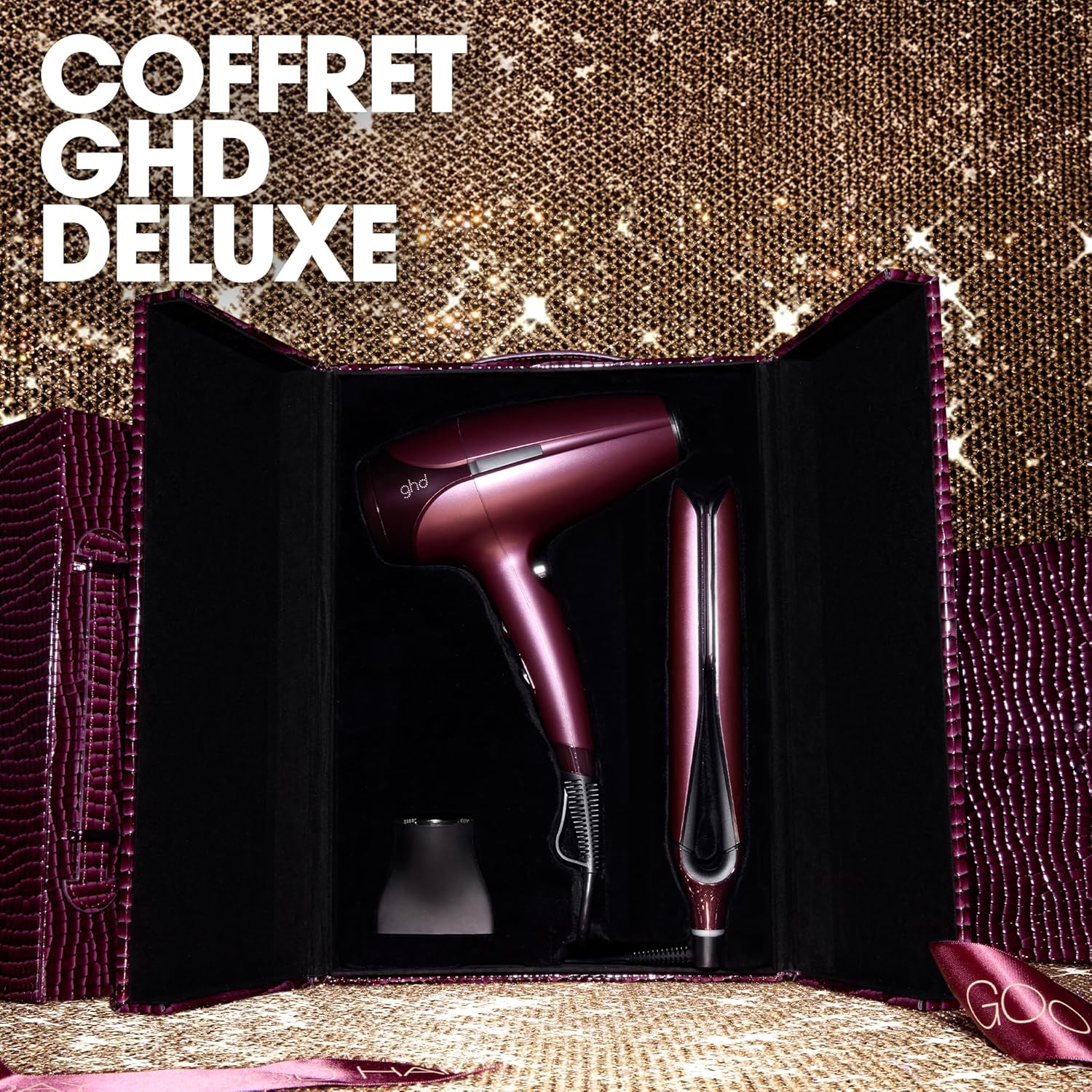 ghd - Coffret Chronos & Helios Bordeaux - lisseur rapide, sèche-cheveux puissant, vanity inclus