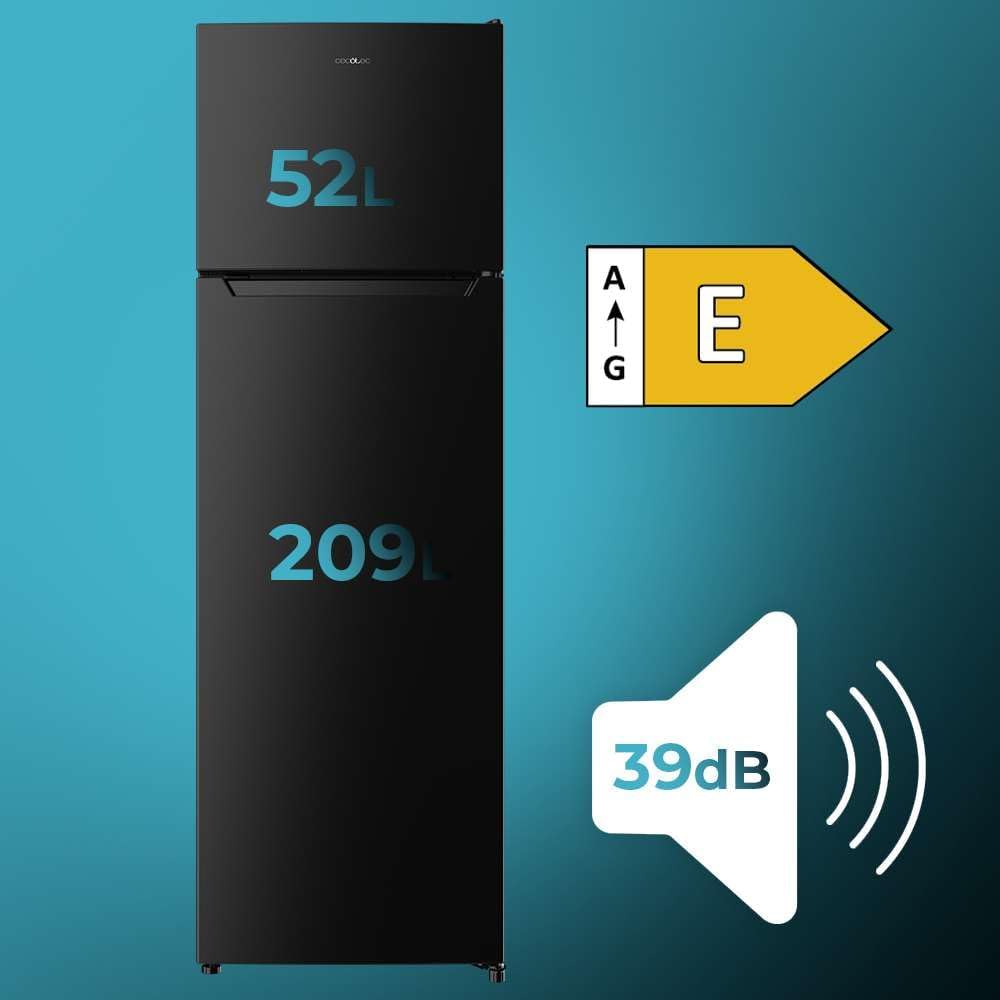 Cecotec - Bolero CoolMarket 2D 261 - 261L - Classe E, congélation rapide, porte réversible, LED