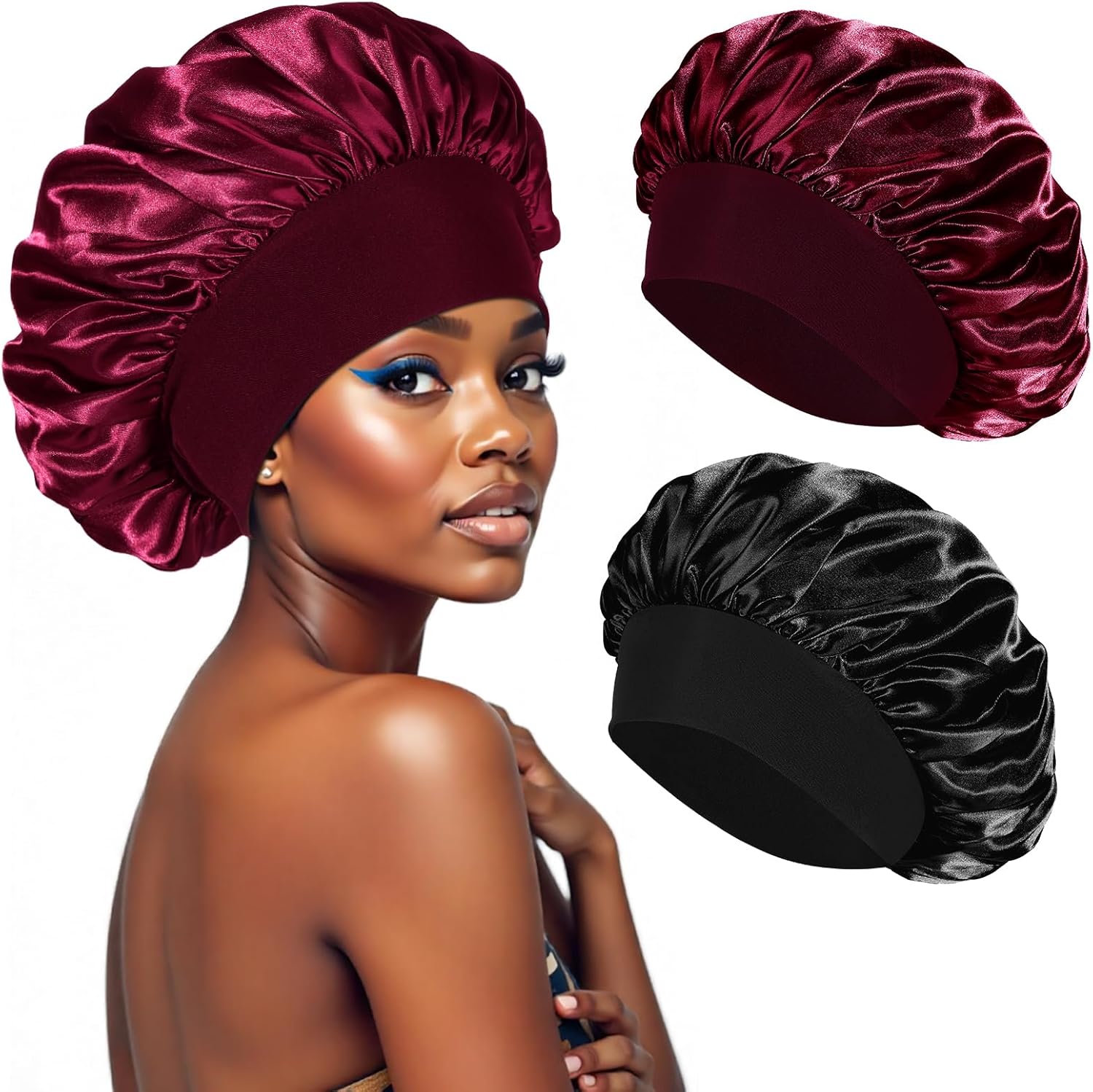 Bonnet satin cheveux nuit - élastique, soin, soie - confort nocturne