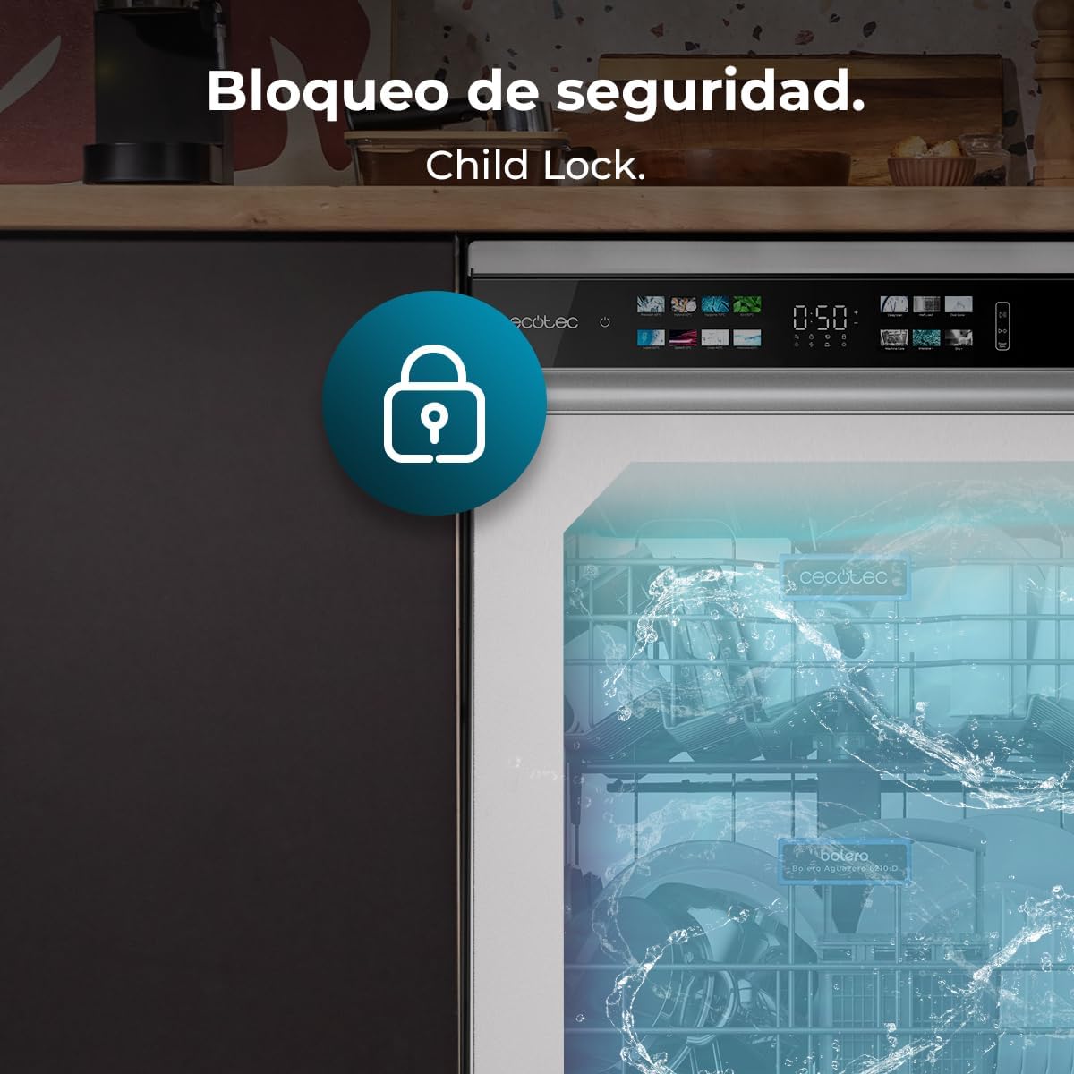 Cecotec - Bolero Aguazero 6210 D - 60cm - lave-vaisselle 15 couverts, écran FullColor XXL, Dual Zone, Aquastop, sécurité