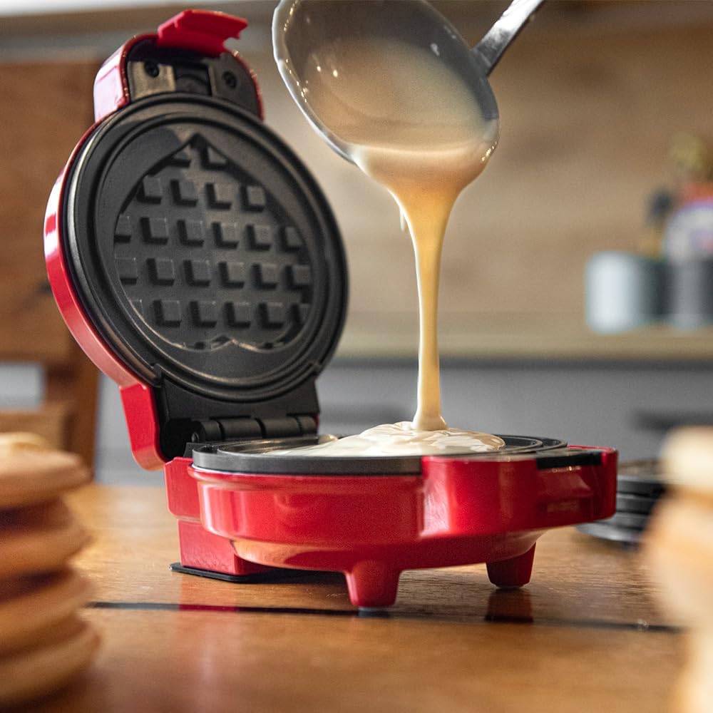 LEHMANN - Mini gaufrier, 4 formes, plaques amovibles, rouge, antiadhésif