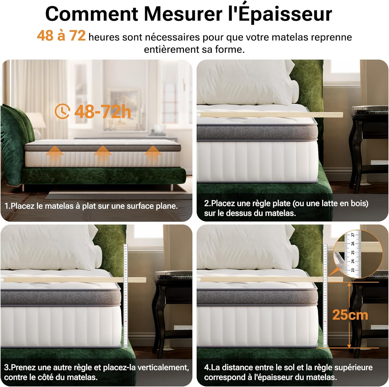 TXO - Matelas hybride 7 zones 140x200cm, ressorts Oeko-Tex, TXO