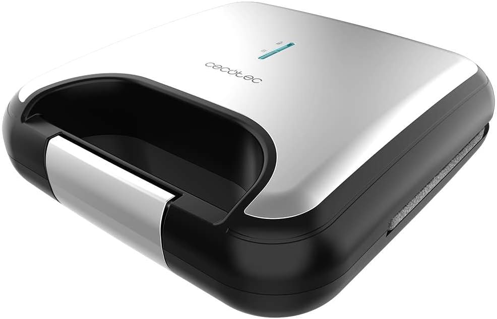 Cecotec - Rock'nToast Square - gaufrier compact inox 800W, plaques antiadhésives, revêtement pierre