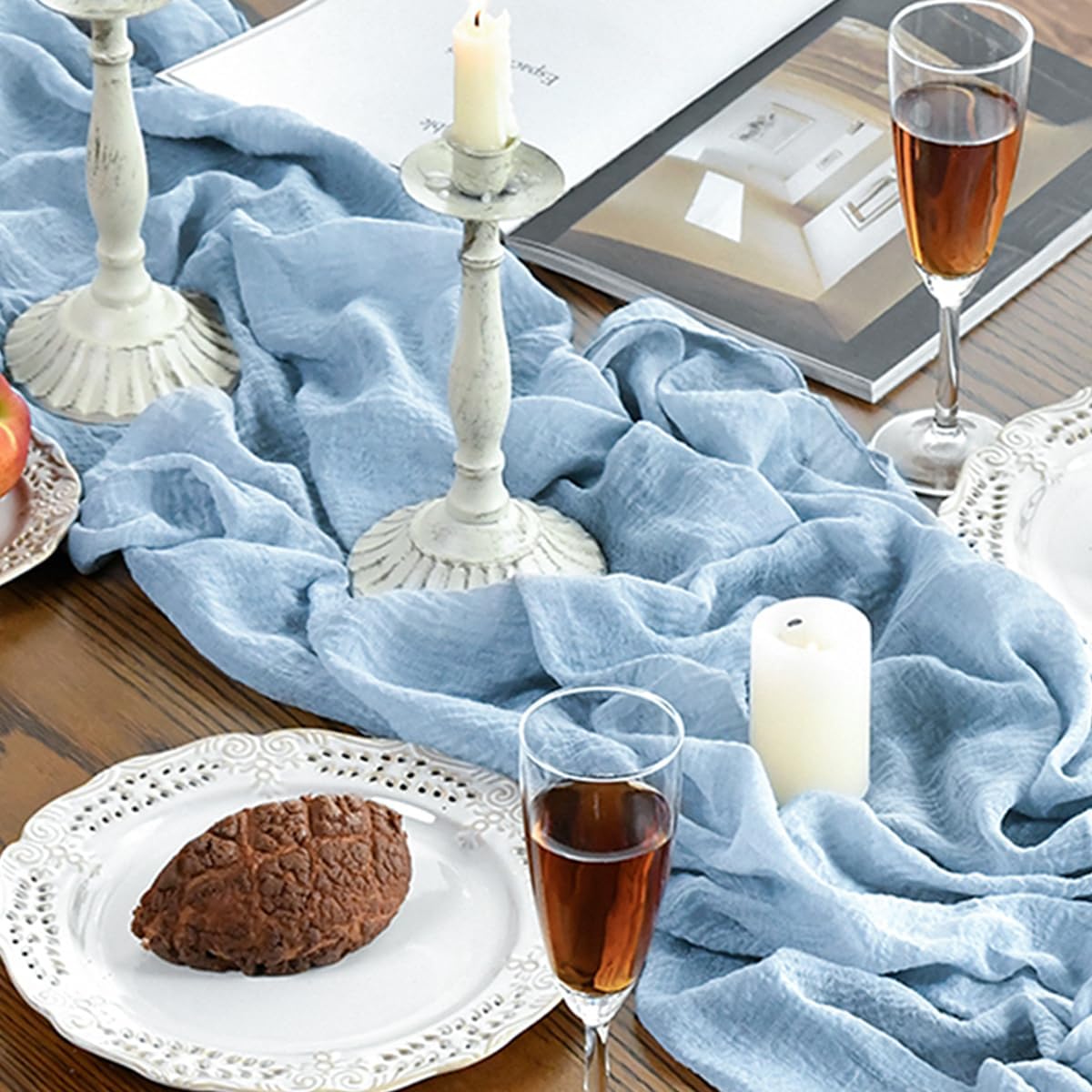 Artoid Mode - chemins de table gaze mousseline bleu - 300 cm - lot de 2, déco mariage