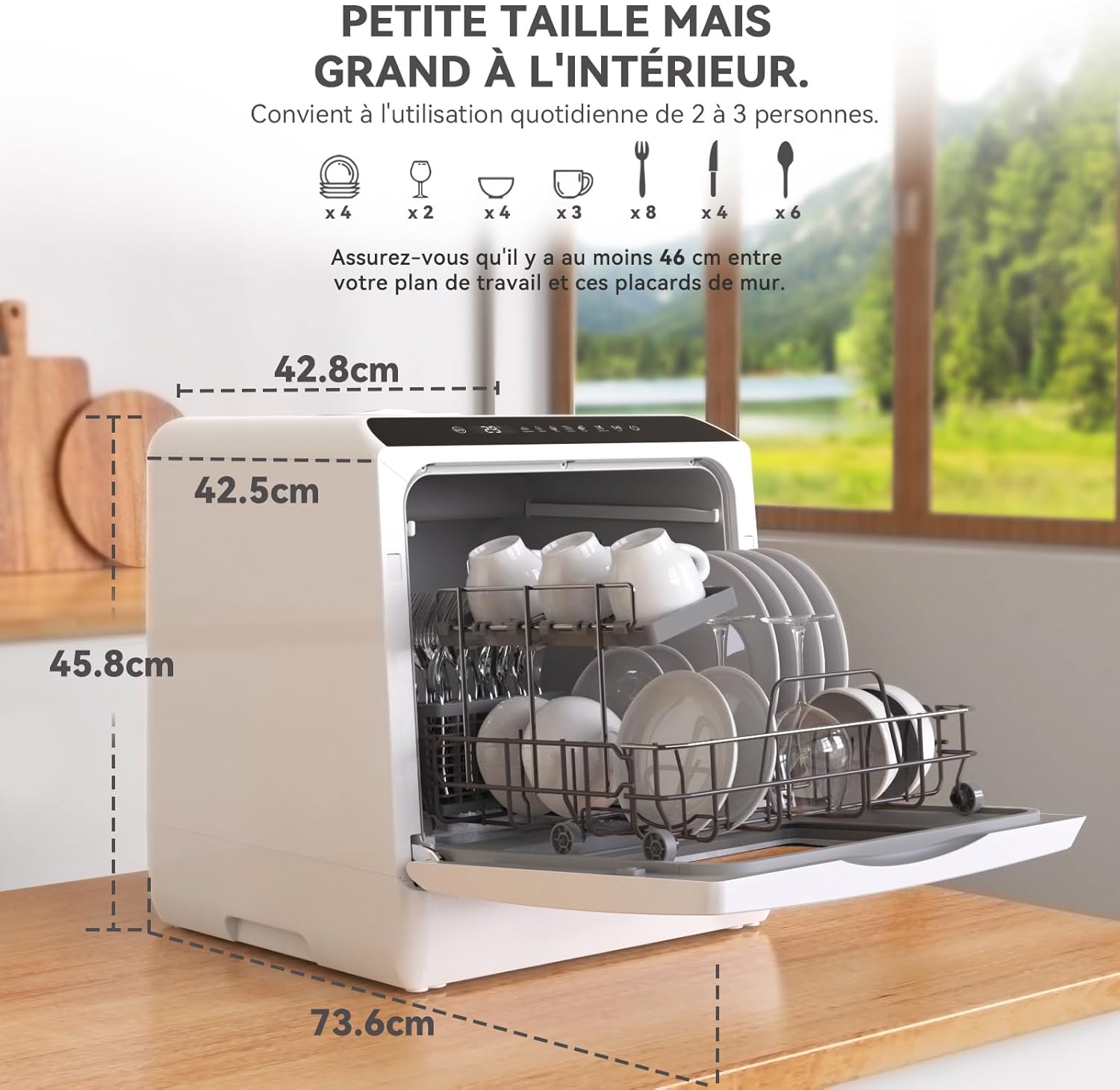 Hermitlux - lave-vaisselle table 5 couverts, 6 programmes, 5L, séchage 73h