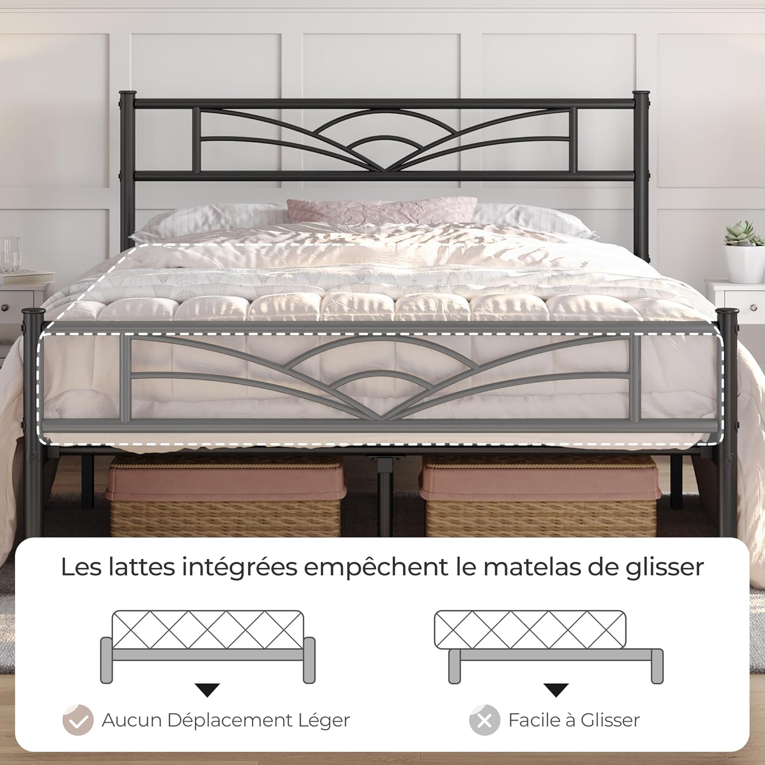 Yaheetech - Lit métal simple - 140x200cm - montage facile, gain de place